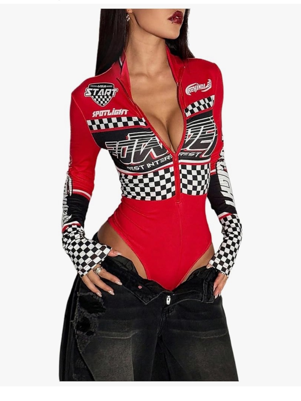 Red Racer Zip-Up Bodysuit